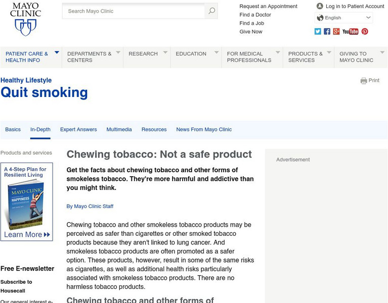 Mayo Clinic: Chewing Tobacco: Not a Safe Product Article Mayo Clinic: Chewing Tobacco: Not a Safe Product Article