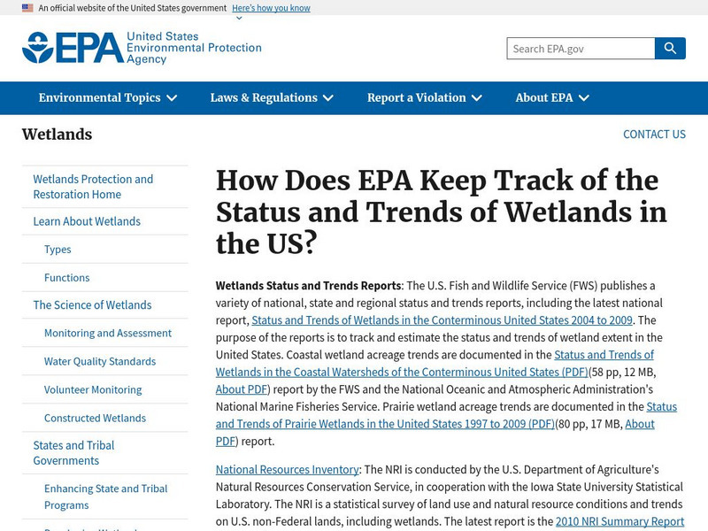 Epa: Status and Trends of Wetlands in the Us Website