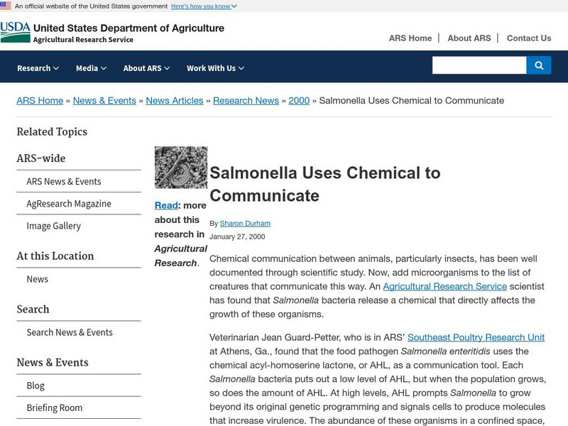Agricultural Research Service: Salmonella Uses Chemical to Communicate Article Agricultural Research Service: Salmonella Uses Chemical to Communicate Article