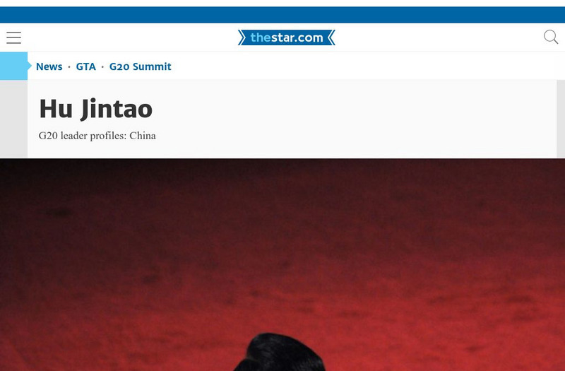 Toronto Star: Portraits of the G20 Leaders: Hu Jintao Handout Toronto Star: Portraits of the G20 Leaders: Hu Jintao Handout