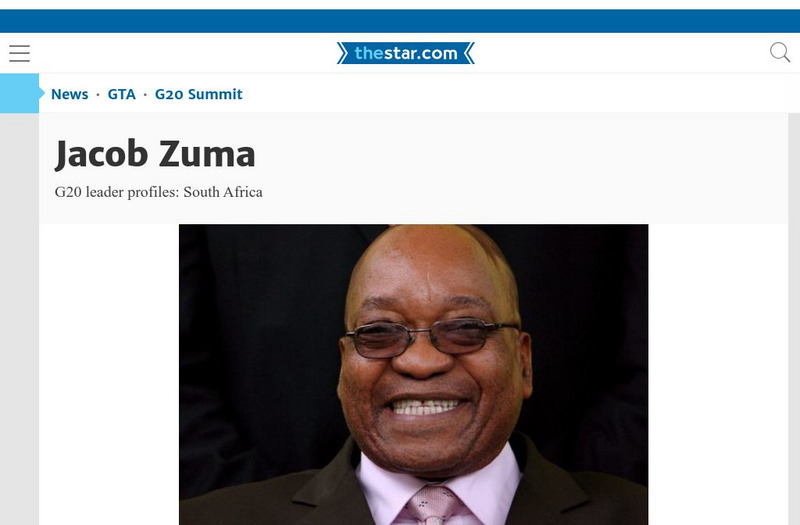 Toronto Star: Portraits of the G20 Leaders: Jacob Zuma Handout Toronto Star: Portraits of the G20 Leaders: Jacob Zuma Handout