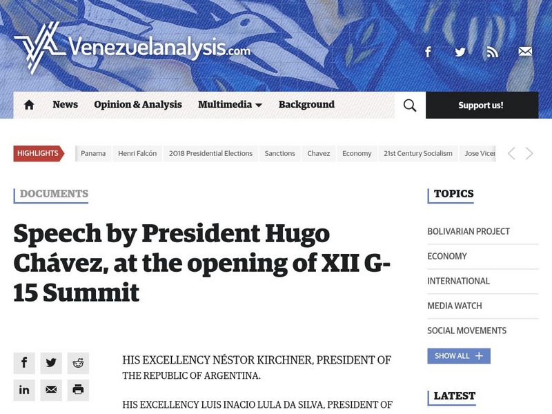 Venezuela analysis.com: Speech by Hugo Chavez Primary Venezuela analysis.com: Speech by Hugo Chavez Primary