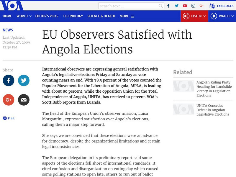Voice of America News: Eu Observers Satisfied With Angola Elections Website Voice of America News: Eu Observers Satisfied With Angola Elections Website