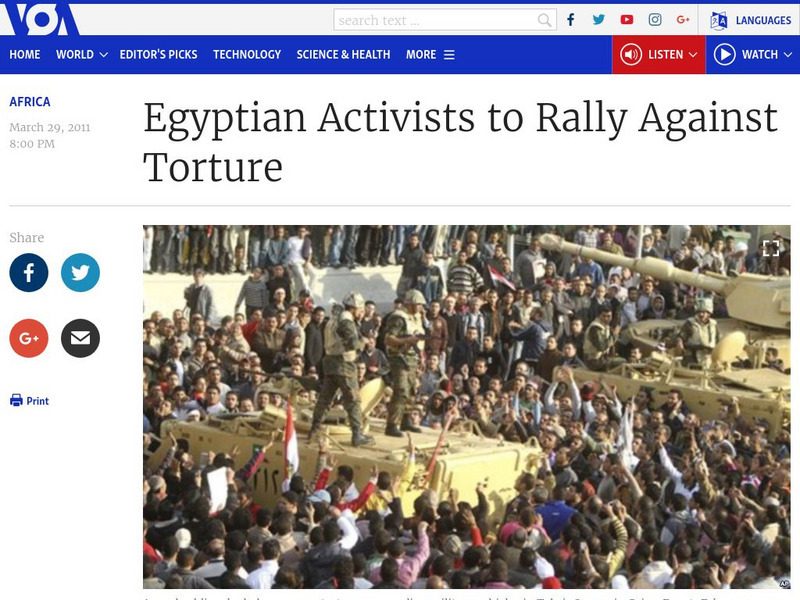 Voice of America: Egyptian Activists to Rally Against Torture Article Voice of America: Egyptian Activists to Rally Against Torture Article