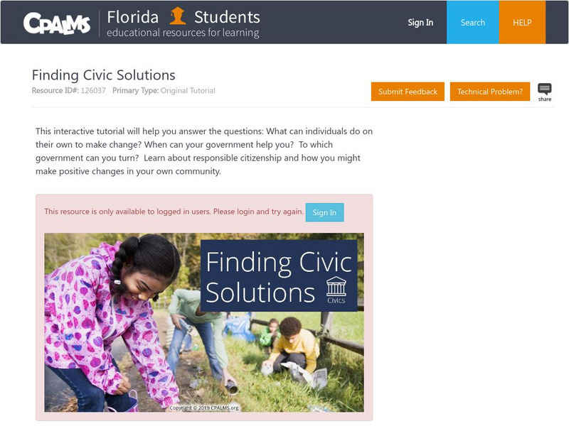 Florida State University Cpalms: Florida Students: Finding Civic Solutions Unit Plan Florida State University Cpalms: Florida Students: Finding Civic Solutions Unit Plan