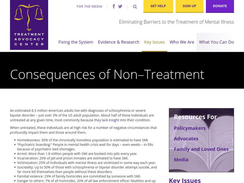 Treatment Advocacy Center: Schizophrenia: Consequences of Non Treatment Handout