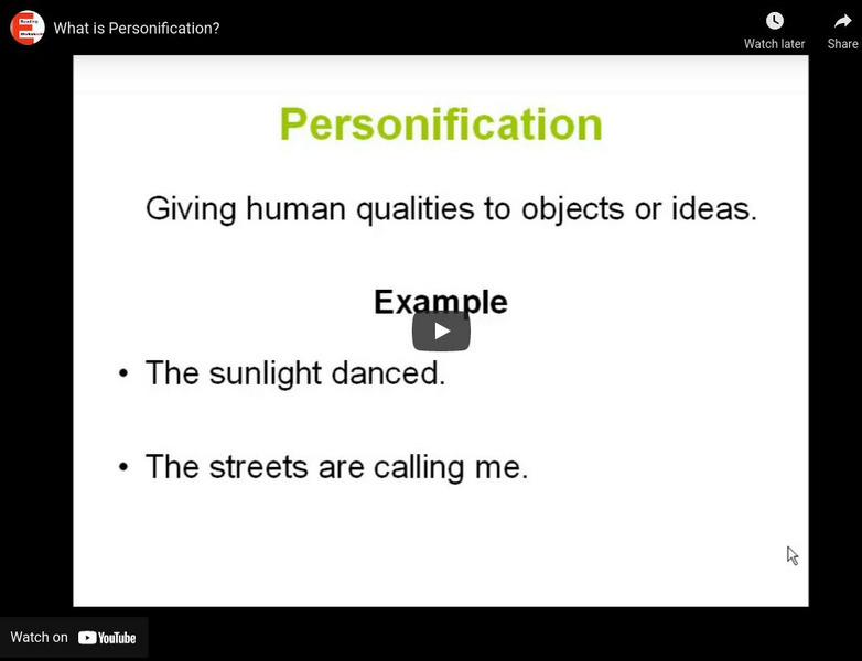 Youtube: What Is Personification? Instructional Video Youtube: What Is Personification? Instructional Video
