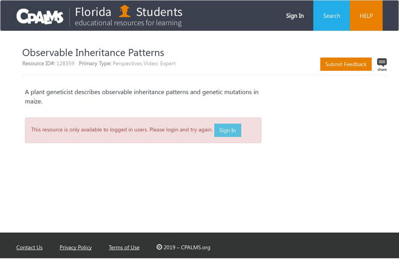 Florida State University Cpalms: Florida Students: Observable Inheritance Patterns Instructional Video Florida State University Cpalms: Florida Students: Observable Inheritance Patterns Instructional Video