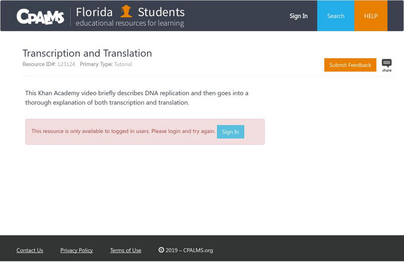 Florida State University Cpalms: Florida Students: Transcription and Translation Instructional Video