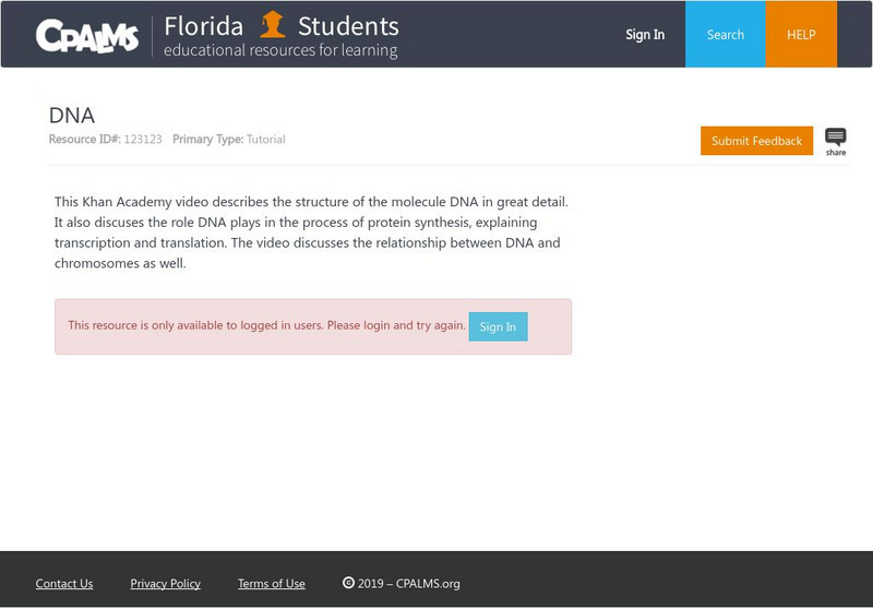 Florida State University Cpalms: Florida Students: Dna Instructional Video