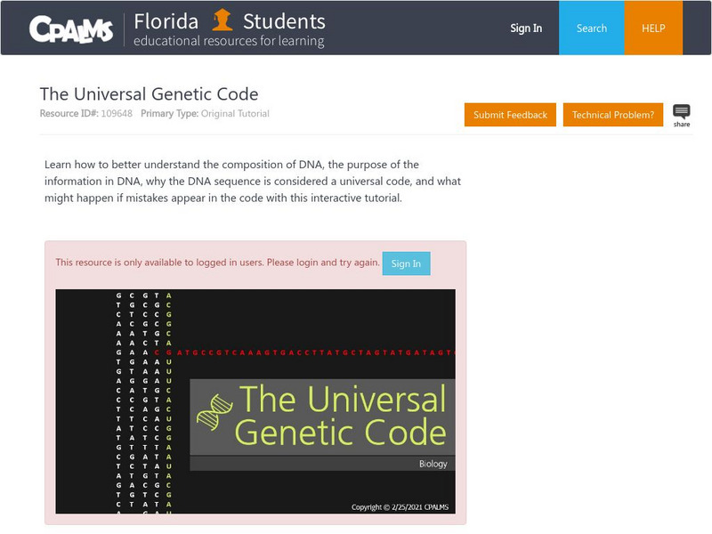 Florida State University Cpalms: Florida Students: The Universal Genetic Code Unit Plan Florida State University Cpalms: Florida Students: The Universal Genetic Code Unit Plan