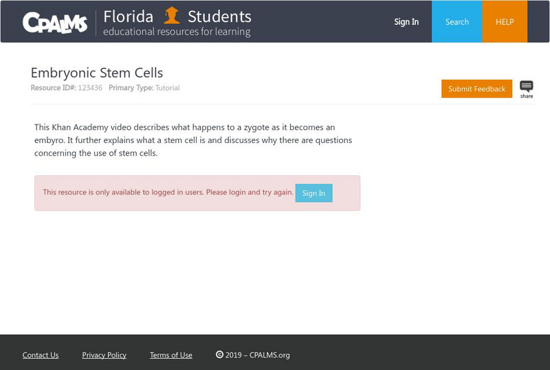 Florida State University Cpalms: Florida Students: Embryonic Stem Cells Instructional Video