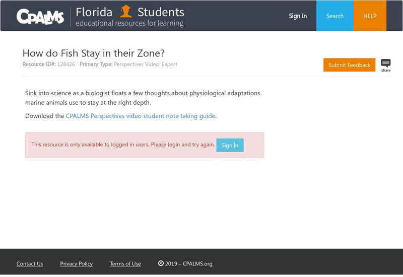 Florida State University Cpalms: Florida Students: How Do Fish Stay in Their Zone? Instructional Video