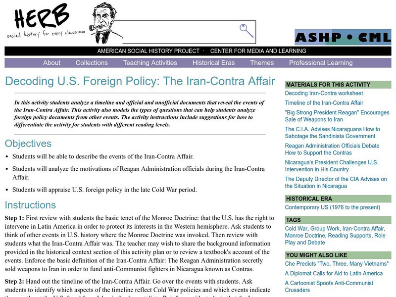 American Social History Proj.: Decoding u.s. Foreign Policy: Iran Contra Affair Lesson Plan American Social History Proj.: Decoding u.s. Foreign Policy: Iran Contra Affair Lesson Plan