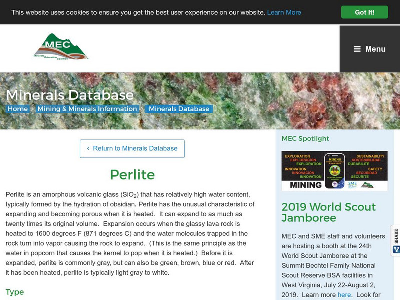 Minerals Education Coalition: Perlite Handout Minerals Education Coalition: Perlite Handout