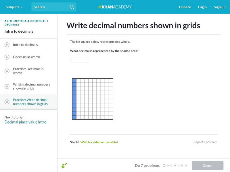 Khan Academy: Decimal Intuition With Grids Unknown Type