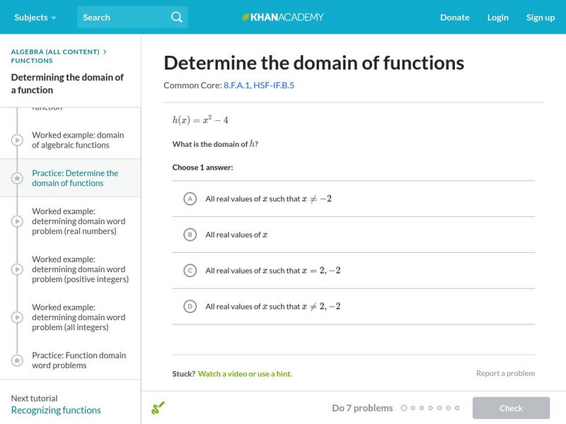Khan Academy: Determine the Domain of Functions Unknown Type Khan Academy: Determine the Domain of Functions Unknown Type
