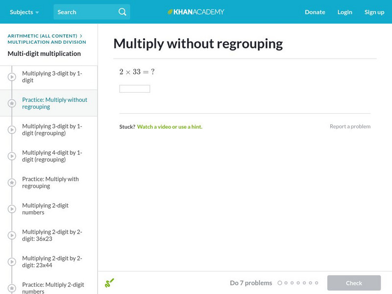 Khan Academy: Multiplication Without Regrouping Unknown Type Khan Academy: Multiplication Without Regrouping Unknown Type