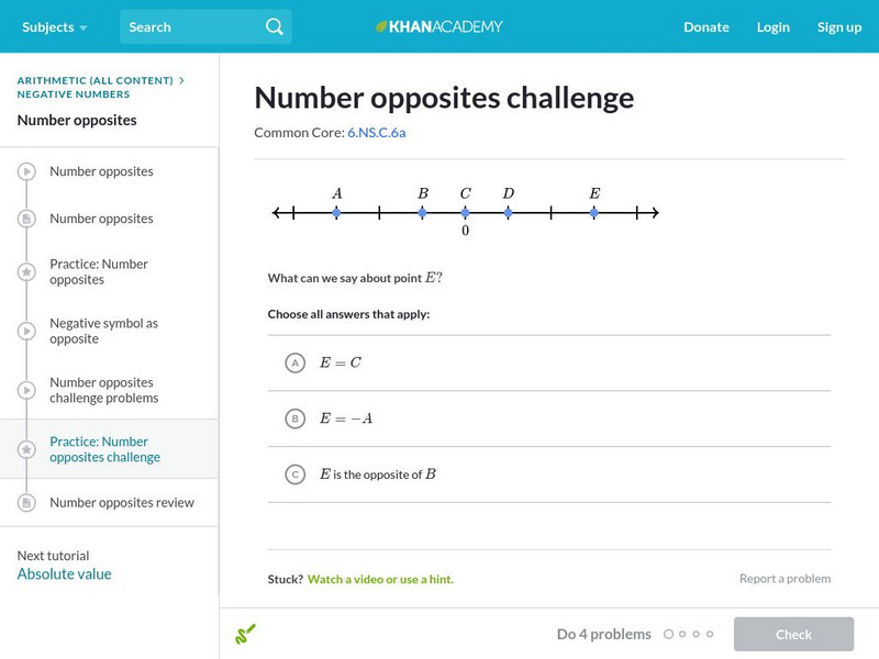 Khan Academy: Number Opposites Challenge Unit Plan Khan Academy: Number Opposites Challenge Unit Plan
