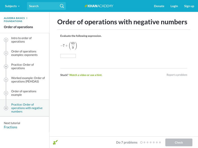 Khan Academy: Order of Operations With Negative Numbers Unit Plan Khan Academy: Order of Operations With Negative Numbers Unit Plan