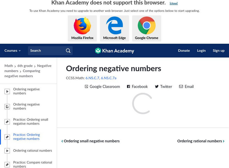 Khan Academy: Ordering Negative Numbers Unknown Type Khan Academy: Ordering Negative Numbers Unknown Type