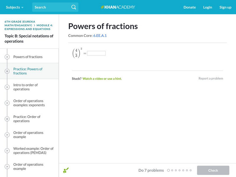 Khan Academy: Powers of Fractions Unknown Type