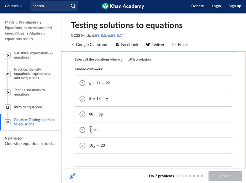 Khan Academy: Testing Solutions to Equations Unit Plan Khan Academy: Testing Solutions to Equations Unit Plan
