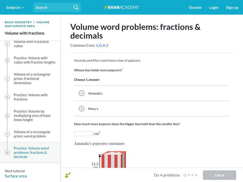 Khan Academy: Volume Word Problems: Fractions & Decimals Unit Plan