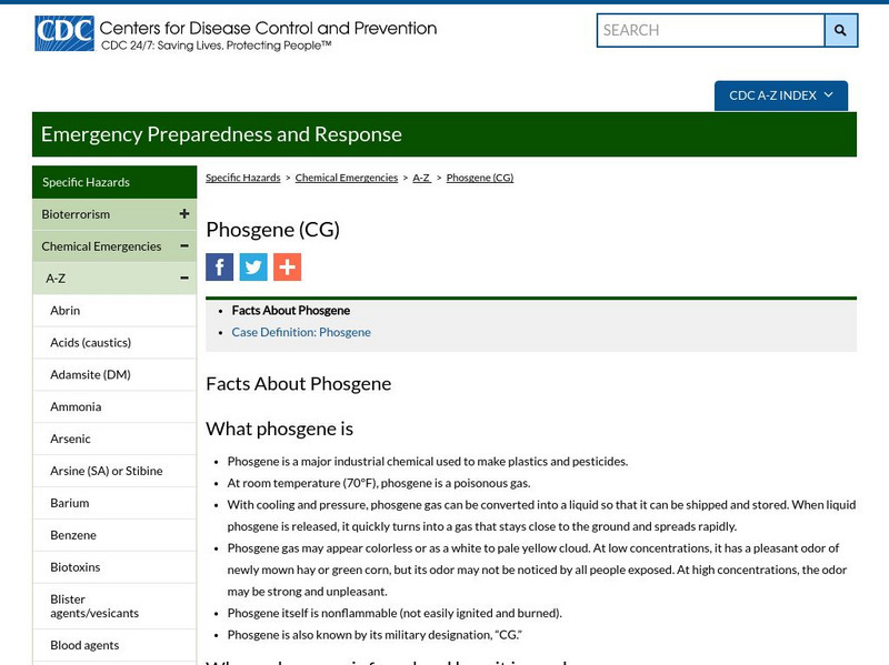 Centers for Disease Control: Facts About Phosgene Handout