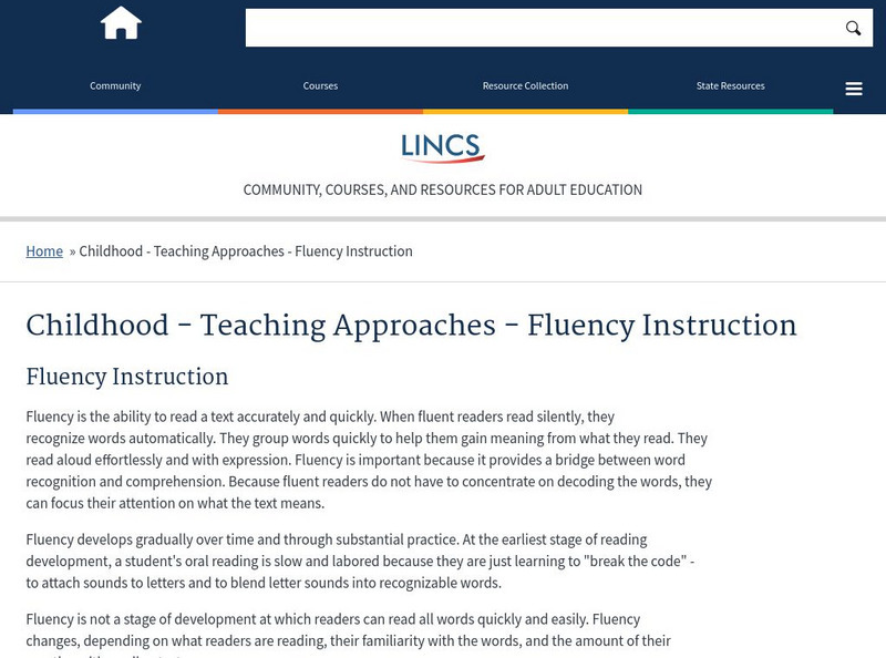 The Partnership for Reading: Childhood: Teaching Approaches: Fluency Instruction Professional Doc The Partnership for Reading: Childhood: Teaching Approaches: Fluency Instruction Professional Doc