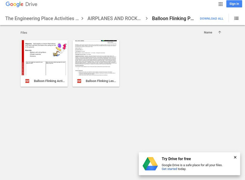 The Engineering Place: Balloon Flinking [Pdf] Lesson Plan