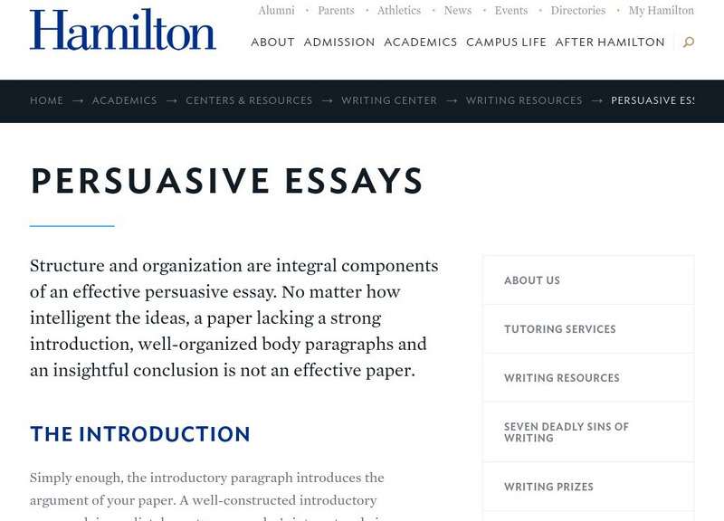 Hamilton: Essentials of Effective Persuasive Essays Handout Hamilton: Essentials of Effective Persuasive Essays Handout