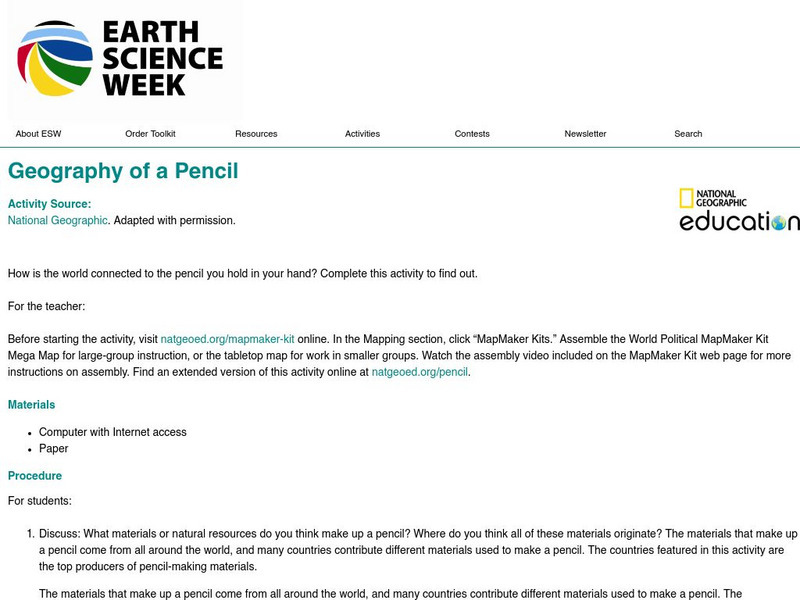 American Geosciences Institute: Earth Science Week: Geography of a Pencil Lesson Plan
