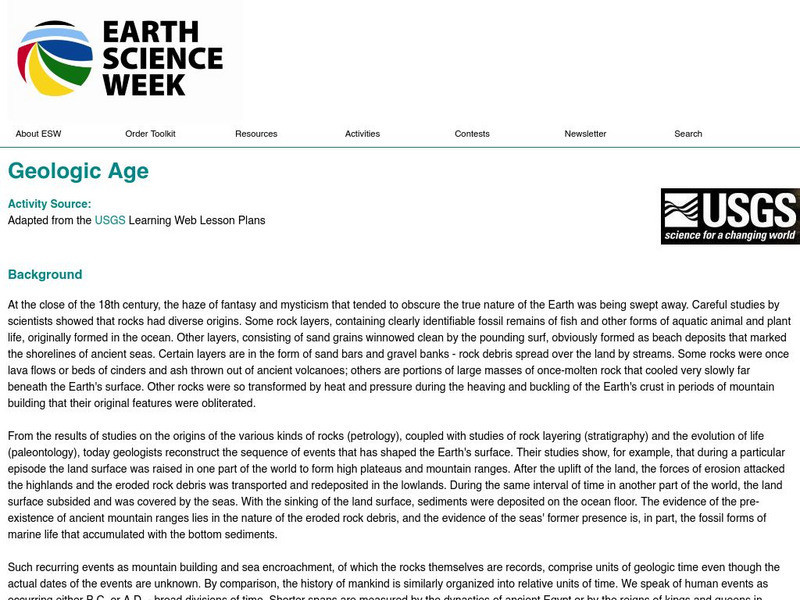American Geosciences Institute: Earth Science Week: Geologic Age Lesson Plan American Geosciences Institute: Earth Science Week: Geologic Age Lesson Plan