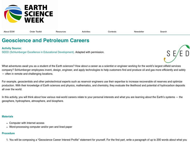 American Geosciences Institute: Earth Science Week: Geoscience and Petroleum Careers Lesson Plan American Geosciences Institute: Earth Science Week: Geoscience and Petroleum Careers Lesson Plan