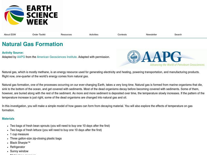 American Geosciences Institute: Earth Science Week: Natural Gas Formation Lesson Plan American Geosciences Institute: Earth Science Week: Natural Gas Formation Lesson Plan