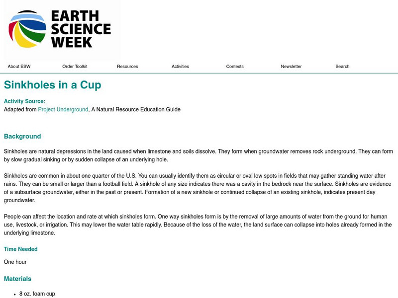 American Geosciences Institute: Earth Science Week: Sinkholes in a Cup Lesson Plan American Geosciences Institute: Earth Science Week: Sinkholes in a Cup Lesson Plan