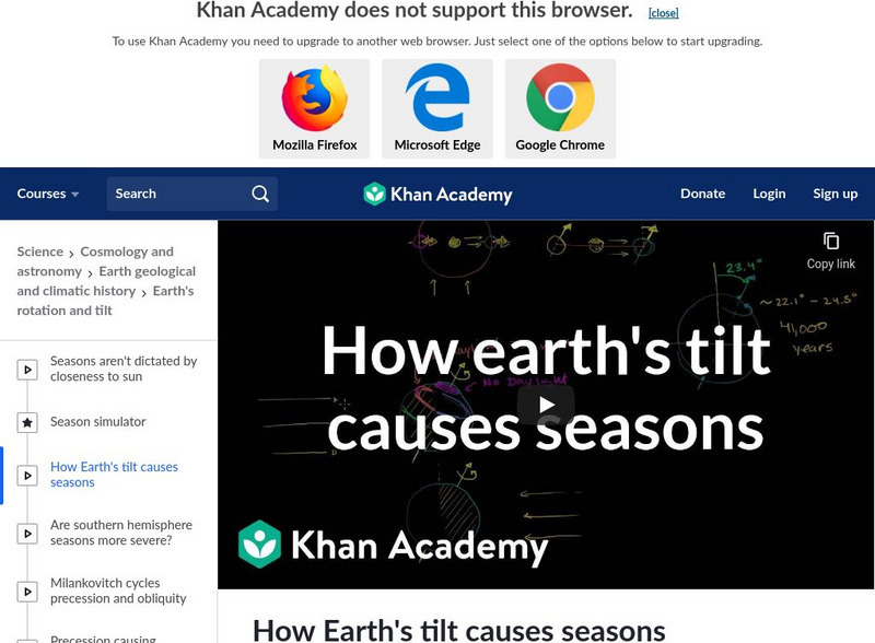 Khan Academy: How Earth's Tilt Causes Seasons Instructional Video