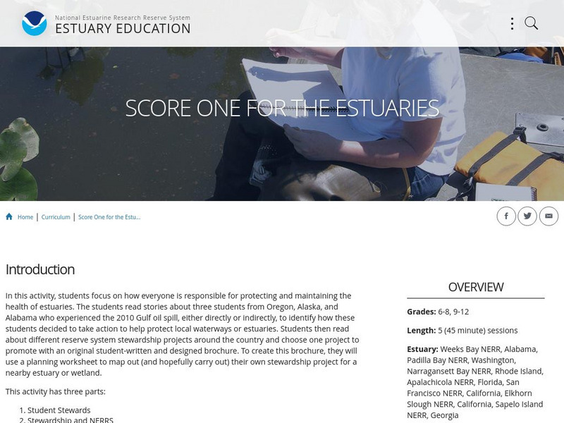 Noaa: Estuaries 101 Curriculum: Score One for the Estuaries Unit Plan Noaa: Estuaries 101 Curriculum: Score One for the Estuaries Unit Plan