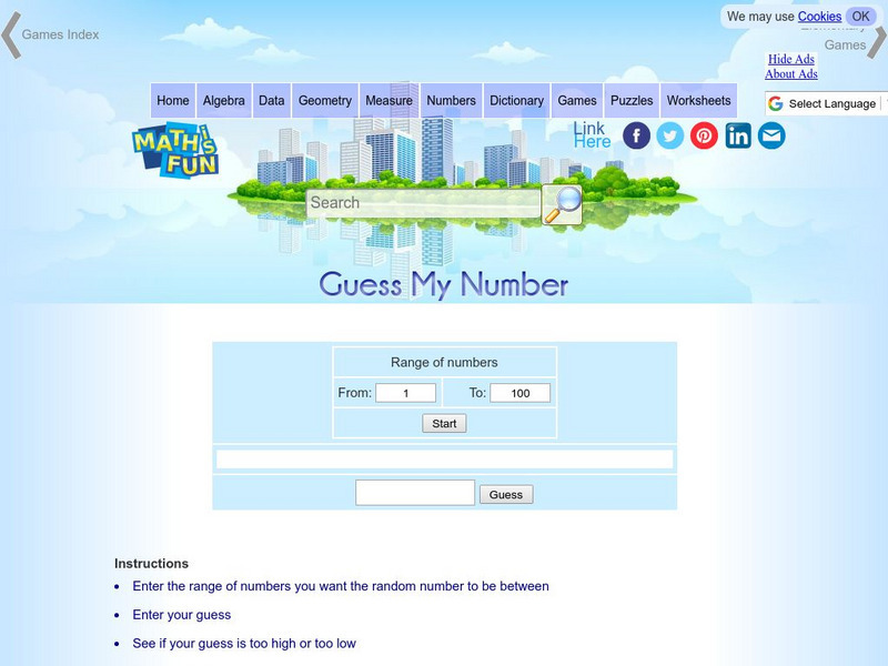 Math Is Fun: Guess My Number Interactive Math Is Fun: Guess My Number Interactive