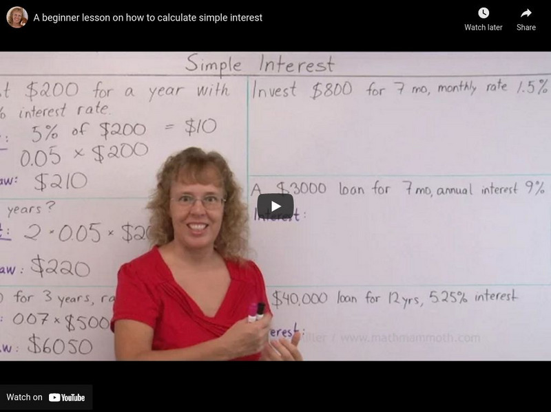 Math Mammoth: A Beginner Lesson on How to Calculate Simple Interest Instructional Video