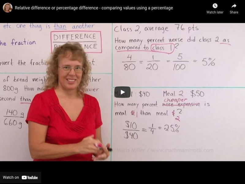 Math Mammoth: Relative Difference or Percentage Difference: Comparing Values Instructional Video