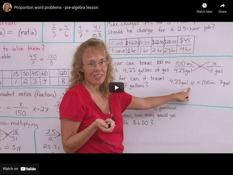 Math Mammoth: Proportion Word Problems: Pre Algebra Lesson Instructional Video
