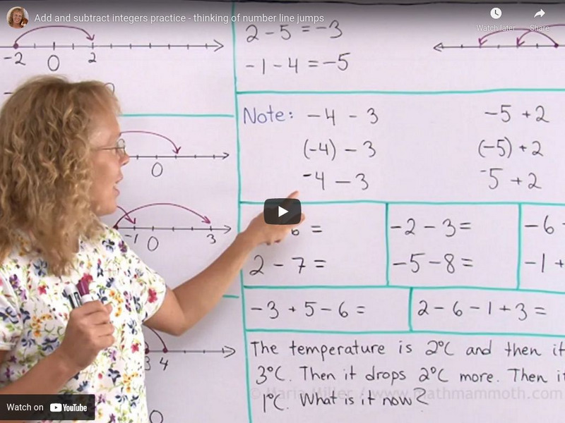 Math Mammoth: Add and Subtract Integers Practice: Thinking of Number Line Jumps Instructional Video