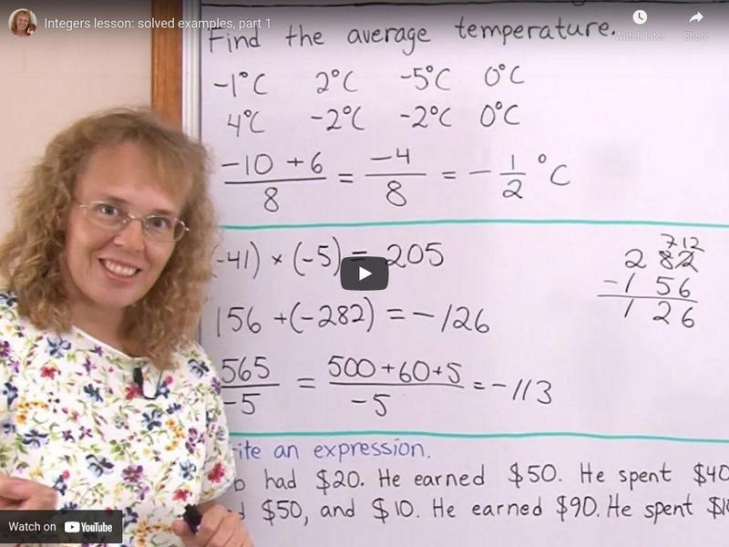 Math Mammoth: Integers Lesson: Solved Examples, Part 1 Instructional Video
