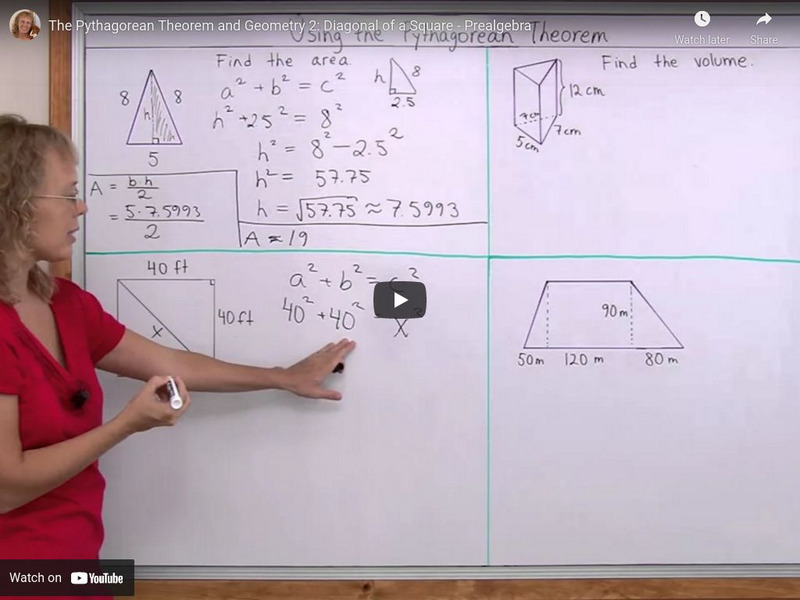 Math Mammoth: Pythagorean Theorem and Geometry 2: Diagonal of a Square Instructional Video