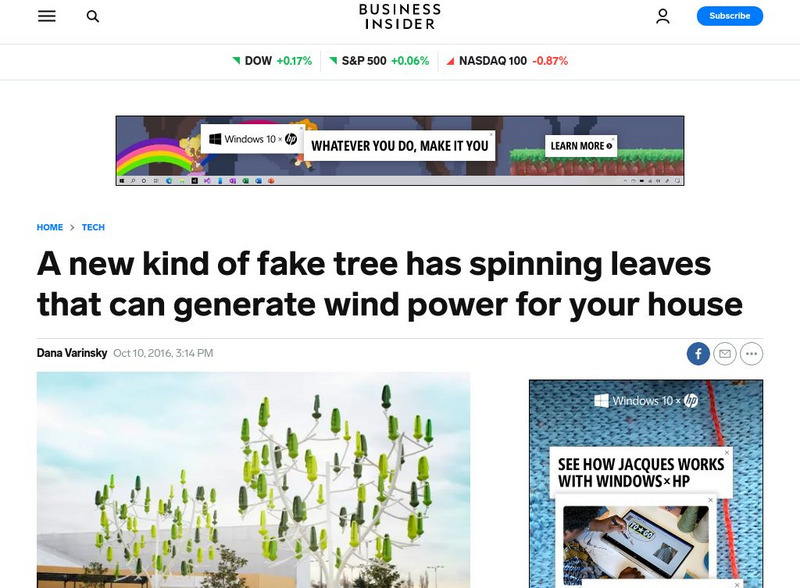 Business Insider: Fake Trees With Spinning Leaves Could Harness Wind Power Article Business Insider: Fake Trees With Spinning Leaves Could Harness Wind Power Article