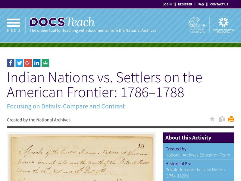 National Archives: Indian Nations vs. Settlers on the American Frontier Lesson Plan National Archives: Indian Nations vs. Settlers on the American Frontier Lesson Plan