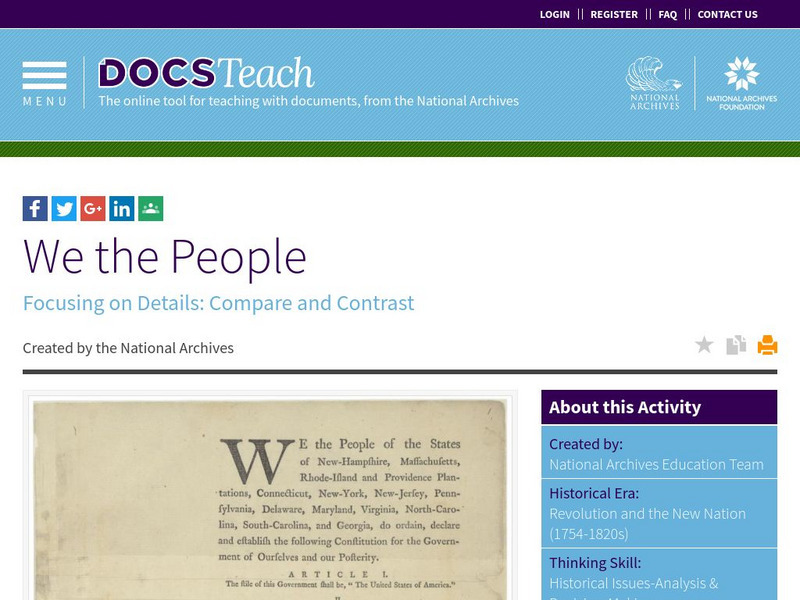 National Archives: We the People Lesson Plan National Archives: We the People Lesson Plan