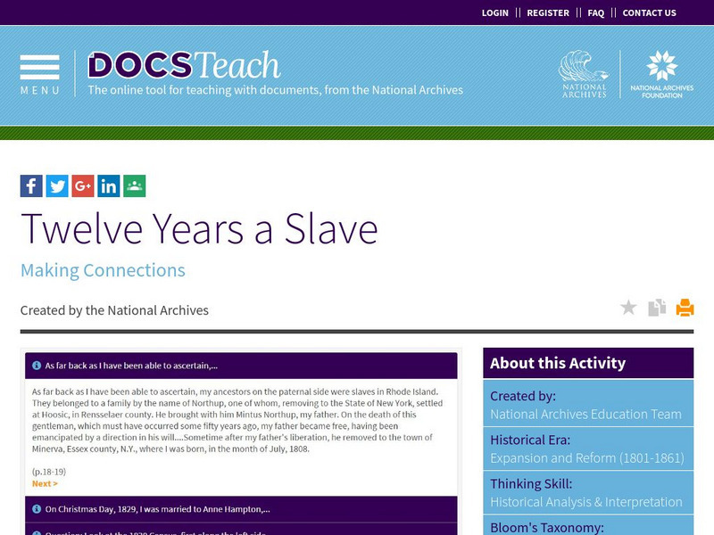 National Archives: Twelve Years a Slave Lesson Plan National Archives: Twelve Years a Slave Lesson Plan